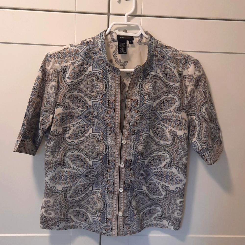 Size 10 BCBG Maxazria 100% Cotton Off White Paisley Blouse